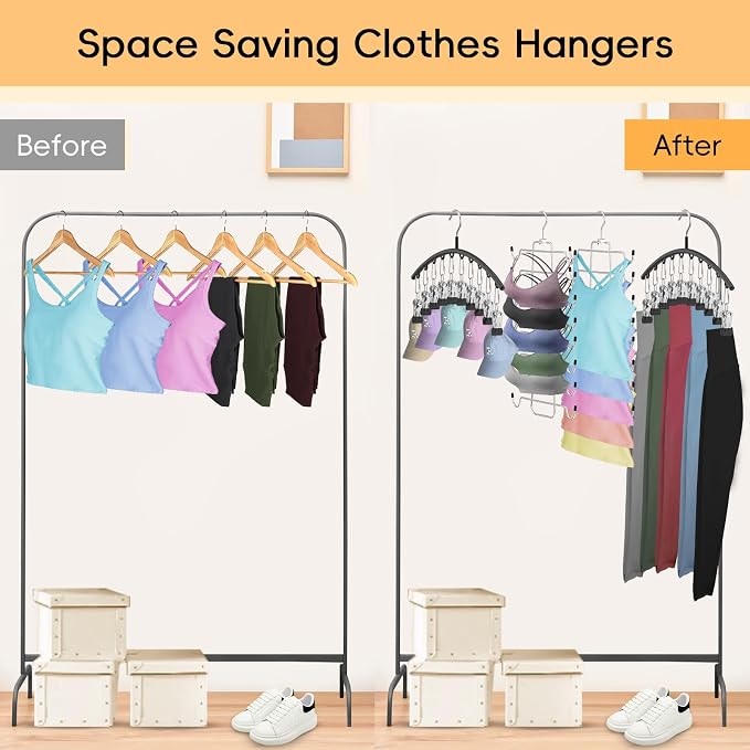 TomCare 4 Pack Space Saving Hangers, 2 Tank Top and 2 Leggings Organizers | 360° Swivel Design, 20 Clips for Leggings and Yoga Pants, Stainless Steel Hanging Closet Organizer - Image 7