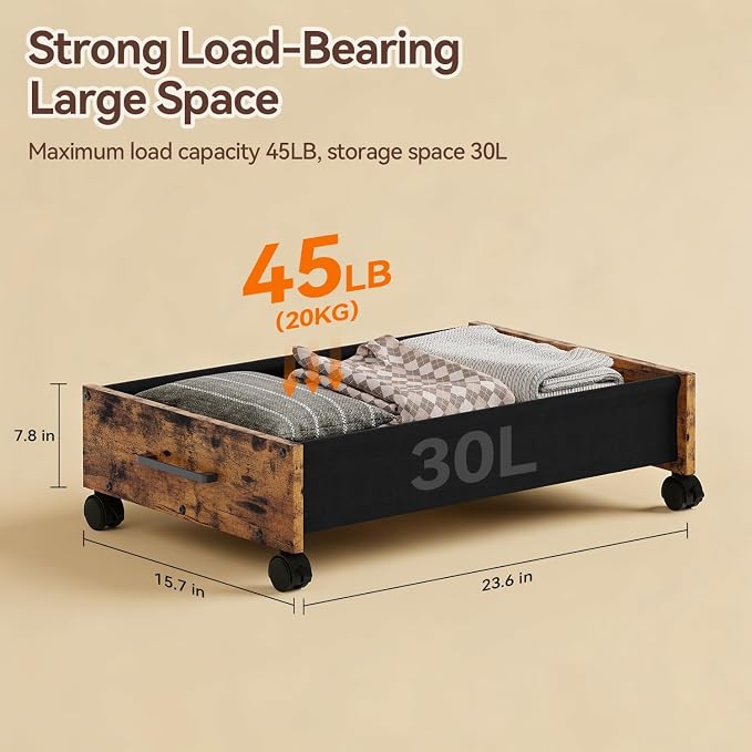 Wooden Under Bed Storage Drawer with Wheels for Space-Saving Storage - Image 6