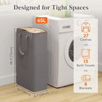 Lifewit Slim Collapsible Laundry Basket with Handles, 65L, Grey - Image 2