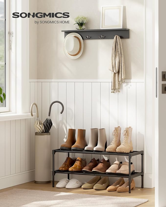 SONGMICS Shoe Rack, 2-Tier Stackable Metal Shoe Organizer, 24.5" Wide - Image 2