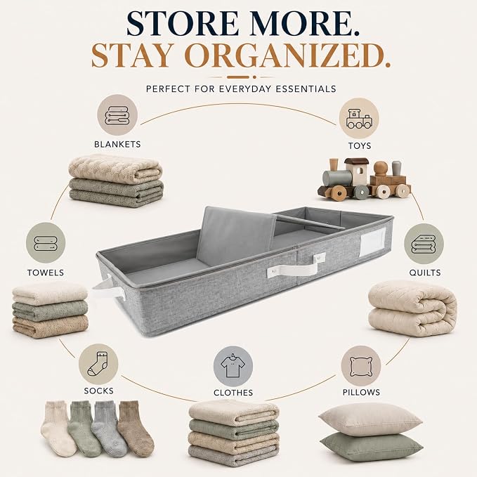 HOMELUX THEORY Under Bed Storage, Large 2pc with Lid, Light Gray | Drawer-style pull-out design, Fits blankets, clothes, fabric & shoes, Bins with lids, Bedroom & closet storage - Image 4
