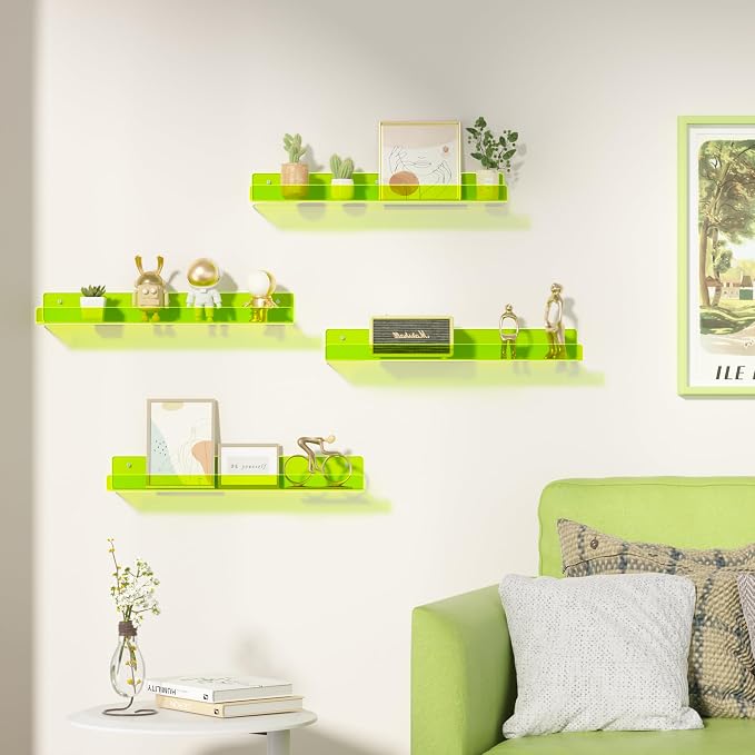 upsimples 4 Pcs 15" Acrylic Shelves for Wall Display, Fluorescent Green - Image 2