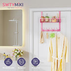 SWTYMIKI Over The Door Hook with 16 Hooks & Mesh Baskets - Heavy Duty Over The Door Organizer Hanger for Towels, Coats, Clothes - Space Saving Hanging Rack for Bathroom, Living Room, Pink - Image 3