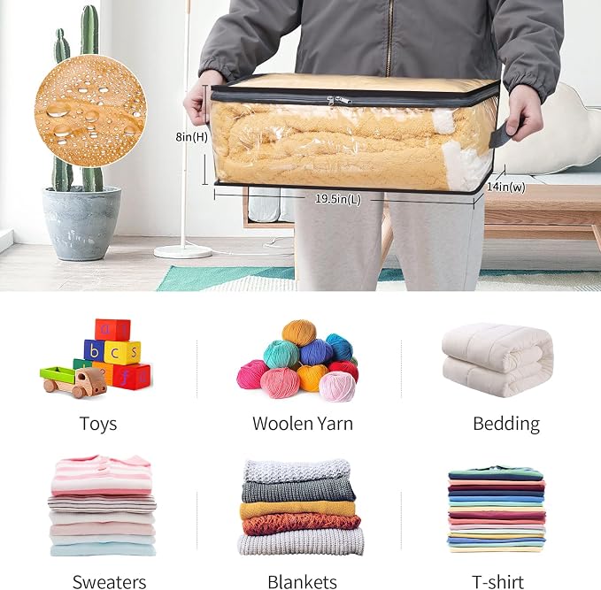 Blanket Storage Bags 4 Pack 35L Clear Plastic Clothes Closet Organizer | Clear Plastic, Zippered Closure, for Clothes Comforters Sweaters Blankets Sheets and Toys, Closet Storage - Image 2