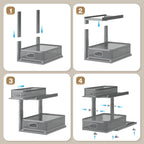 2 Pack 15.5IN-Depth Under Sink Organizer With Next-Gen Ball-Bearing Slides,2-Tier Precision Mesh Pull Out Cabinet Storage for Bathroom&Kitchen,Height Adjustable Drawers Shelf,Anti-rust-Grey - Image 5