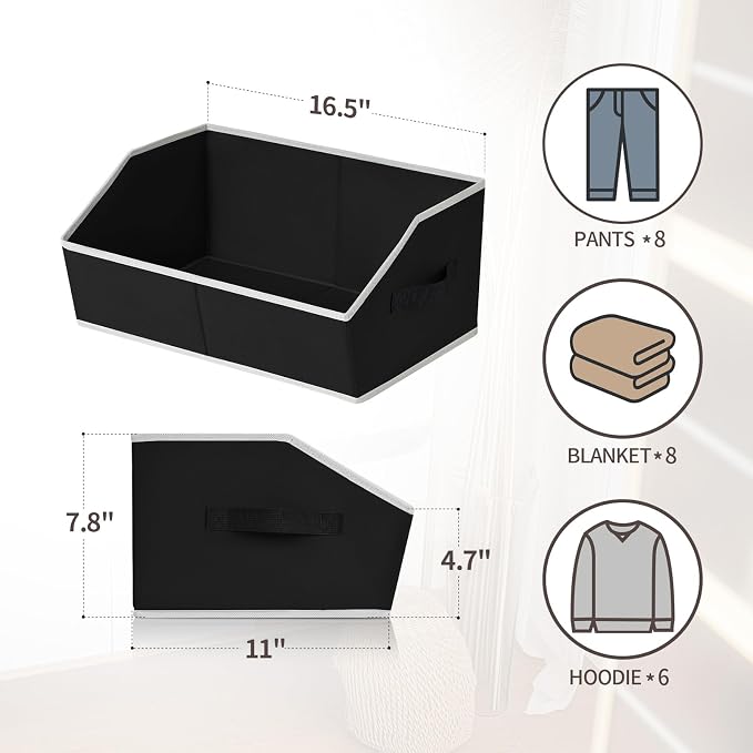 Homsorout Cube Storage Bins - 6 Pack Trapezoid Storage Bins, Closet Organizers and Decorative Storage, Storage Baskets with Handle, Large Storage Basket for Home, Black - Image 6