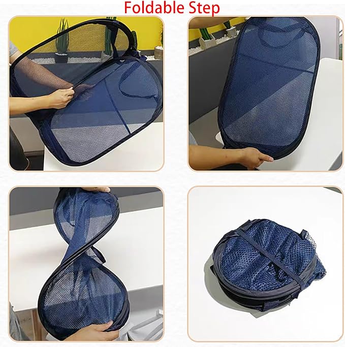 2 Pcs Foldable Laundry Basket, 22.8 Inch x 14 Inch x 14 Inch Mesh Handy Pop Up Hamper for Clothes and Storage (black) - Image 4