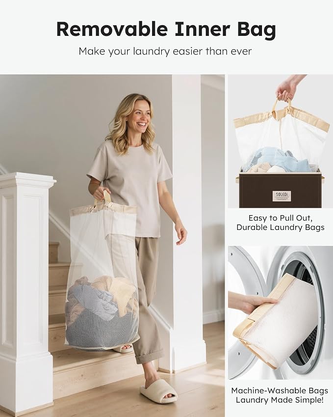 SOLEDI 100L Laundry Hamper with Lid, Large Collapsible Laundry Basket - Image 5