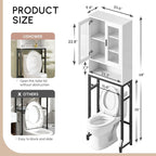 USHOWER White Over The Toilet Storage Cabinet with Glass Doors - Image 2