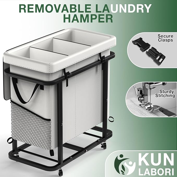 Laundry Basket with Lid, 230L Rolling Laundry Hamper with Wheels,White - Image 5