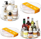 4 Pack Clear Lazy Susan, 9+10 Inch Turntable Organizer, Non-Skid Rotating Tray for Cabinet, Kitchen Pantry Organization and Storage, Acrylic Spinner for Refrigerator, Bathroom Vanity and Spice Rack by Lulltou