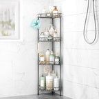 SWTYMIKI Standing Shower Caddy Corner - 4‑Tier Stainless Steel Shower Organizer Shelf with 12 Hooks and Adhesive Pads, Rustproof Corner Shelves Stand Rack for Bathroom Shower Room, Gray by SwtyMiki-TidyHomeSweetLife