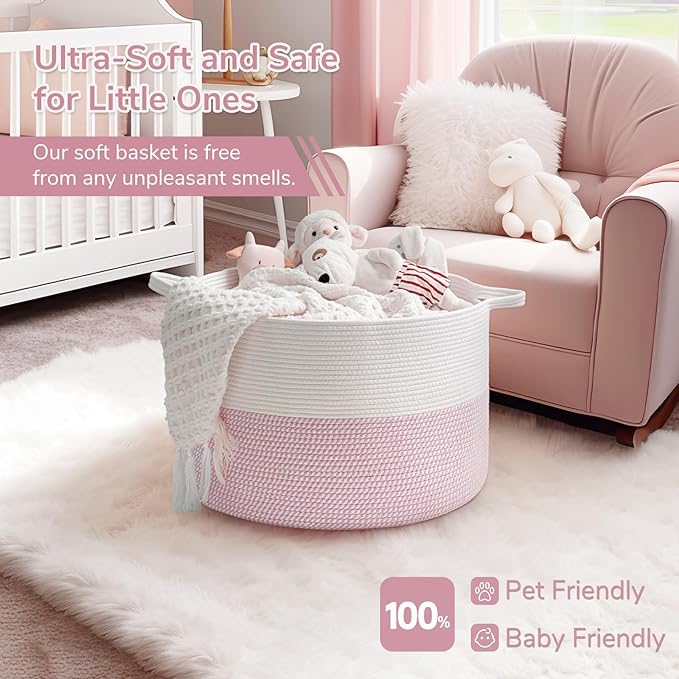 INDRESSME XXXLarge Woven Rope Blanket Basket Living Room Pink, 90L - Image 5