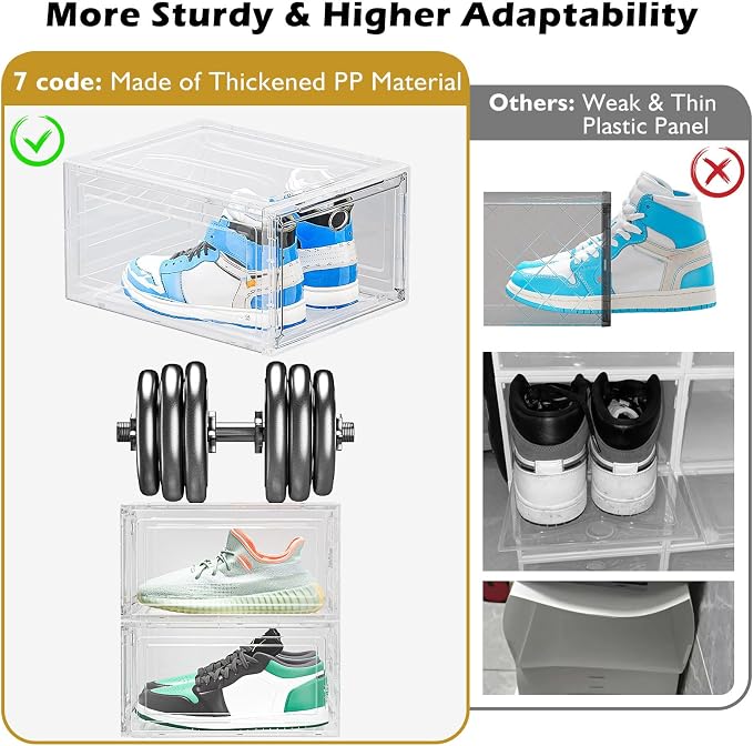 Large Thick Clear Shoe Organizer, Magnetic Door Stackable Shoe Storage Box | Foldable Shoe Storage Boxes for Sneakers & Boots, Space-Saving Closet Shoe Cabinet with Clear Magnetic Door, 9 Pack White - Image 5
