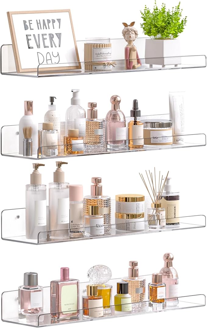 upsimples 4 Pcs 15" Acrylic Shelves for Wall Storage and Organizer, Clear by upsimples