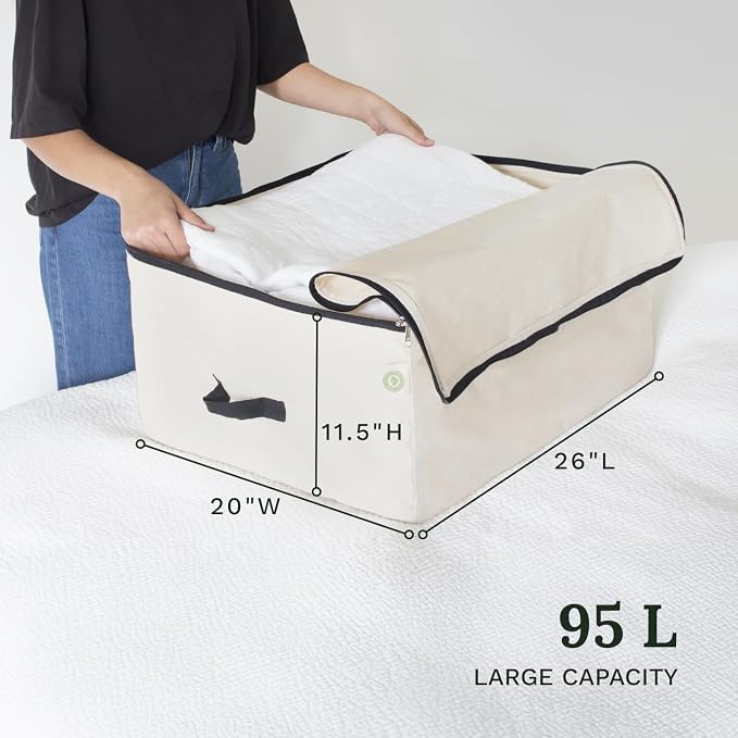 Canvas Storage Bags for Comforters and Blankets - X-Large Zippered Storage Bags for Blankets, Comforters, and Clothes - Easy Storage Under Bed, 100% Cotton, Breathable with Carrying Straps (2 Bags) - Image 5