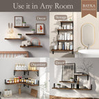 BAYKA Wall Shelves for Bathroom Decor, Wood, Rustic Brown, Set of 4, 16in - Image 3