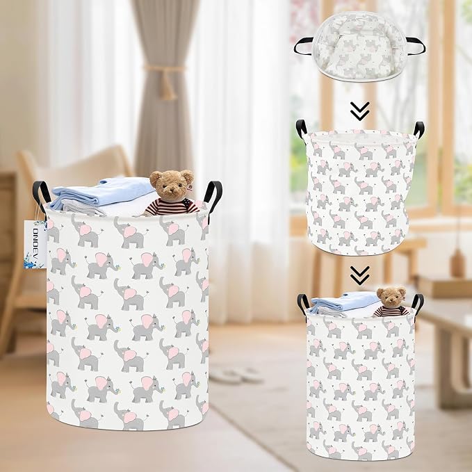 Round Elephant calf Laundry Hamper Waterproof Fabric Home Storage - Image 6