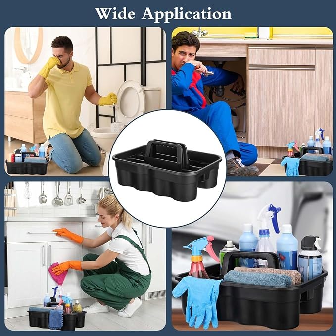Wesiti 6 Pcs Cleaning Caddy with Handle Large Plastic Housekeeping Shower Basket Cleaning Supplies Organizer for Spray Bottles Brush Home Bathroom Office(Black) - Image 6