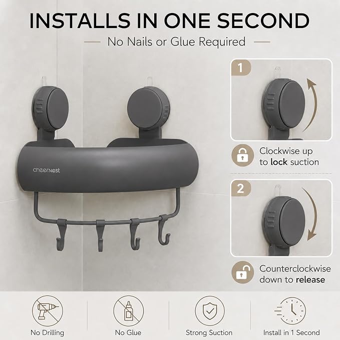 Corner Shower Caddy Suction Cup, Removable Bath Organizer Shelves - Image 3
