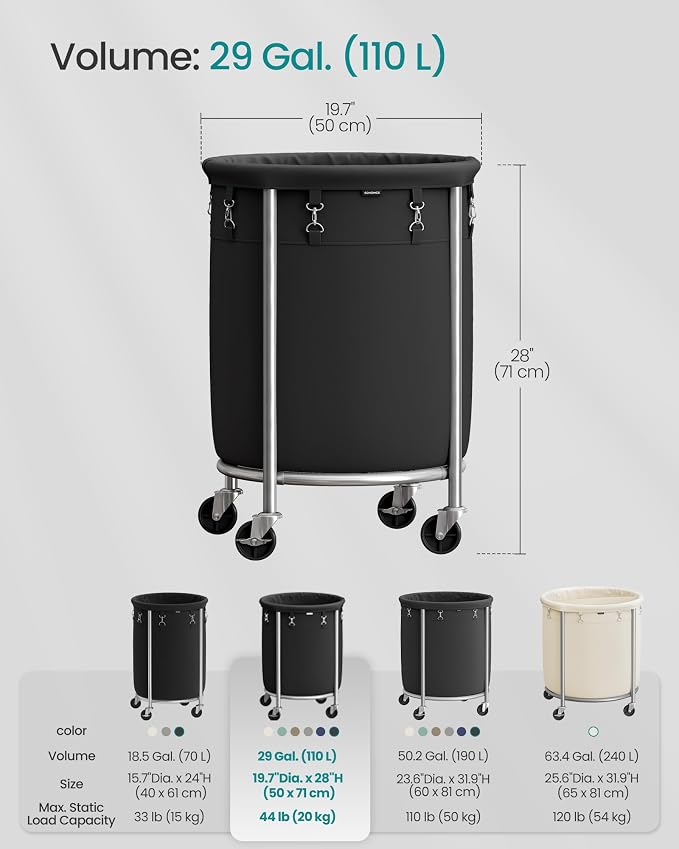SONGMICS Laundry Basket with Wheels, 110L, Steel Frame, Removable Bag - Image 6