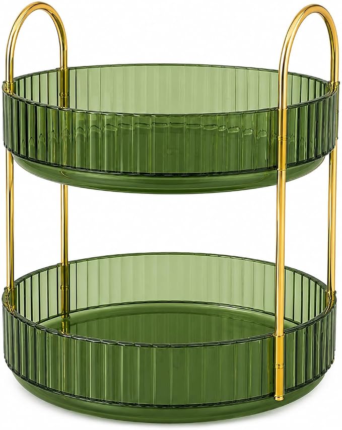 360° Rotating Organizer, Lazy Susan Bathroom Counter Organizer for Perfume, Skincare, Makeup & Cosmetic Storage, Vanity Countertop Organizer, Green, 2-Tier by Unknown