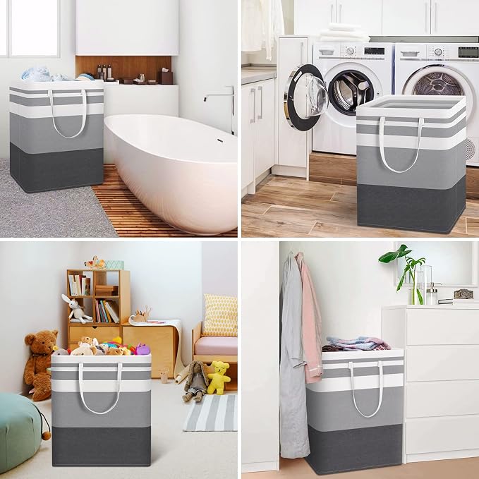 HomeHacks 2-Pack Large Laundry Basket, Waterproof, Freestanding Laundry Hamper, Collapsible Tall Clothes Hamper with Extended Handles for Clothes in The Dorm and Family Gradient Grey, 125L | Waterproof, Freestanding, Collapsible Clothes Hamper with Rei... - Image 6