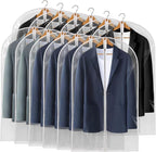 40" All Clear Garment Bags for Hanging Clothes, 12 Packs Suit Bags for Closet Storage, Plastic Waterproof Suit Cover Bags with Zipper for Coats, Jackets, Shirts (Set of 12) by Perber
