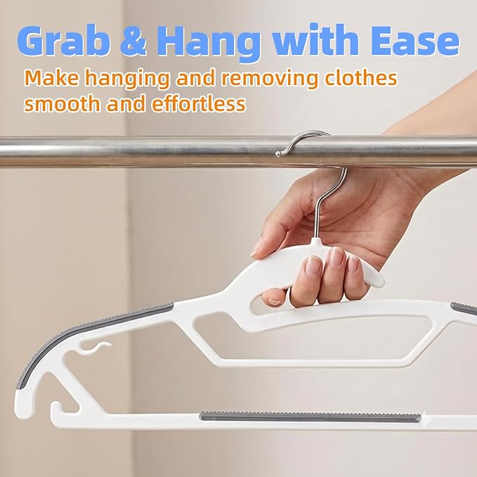 30 Pack White ABS Plastic Clothes Hangers, Non-Slip Slim Hangers - Image 4