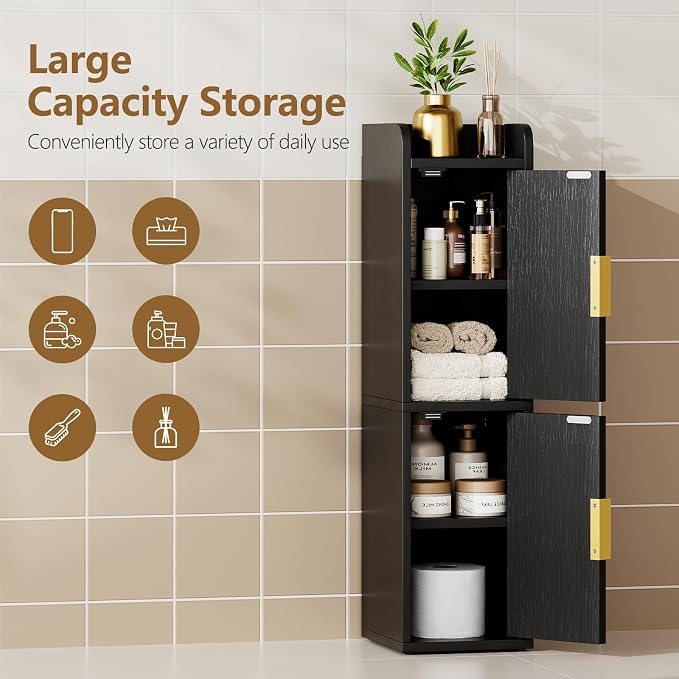 Yoobure Fluted Small Bathroom Storage Cabinet, Narrow Toilet Paper Cabinets - Image 4