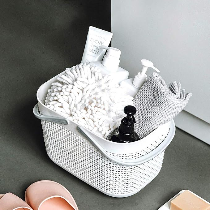 Plastic Portable Shower Caddy Basket, Storage Organizer with Handle, White - Image 7