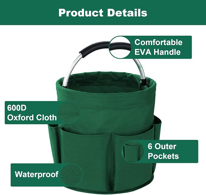 Cleaning Caddy with Handle, Cleaning Products Organiser, 17L Foldable Storage Basket, Cleaning Caddy Organiser, Portable Multi Cleaning Bucket Bag for Home, Garden (Green) - Image 5