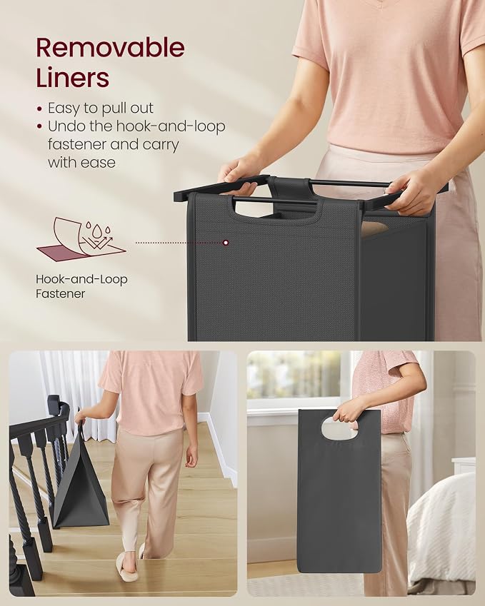 VASAGLE Laundry Hamper with Shelf, 2 Pull-Out Bags, 2 x 12.1 Gallons (46 L) - Image 7