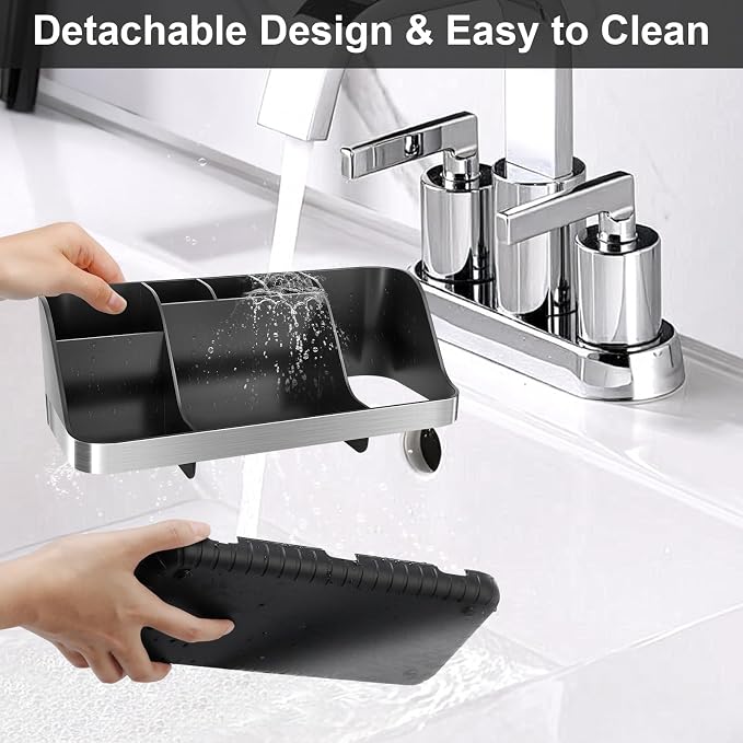 GFWARE Black Toothbrush Holder - 7 Slots Bathroom Organizer Countertop with Drainage Matte Black Electric Toothbrush and Toothpaste Holder for Bathroom Accessories Sink Storage - Image 3