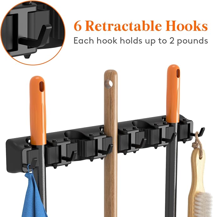 Lifewit Mop and Broom Holder Organizer Wall Hanging Mount, Black, 1 Pack - Image 4