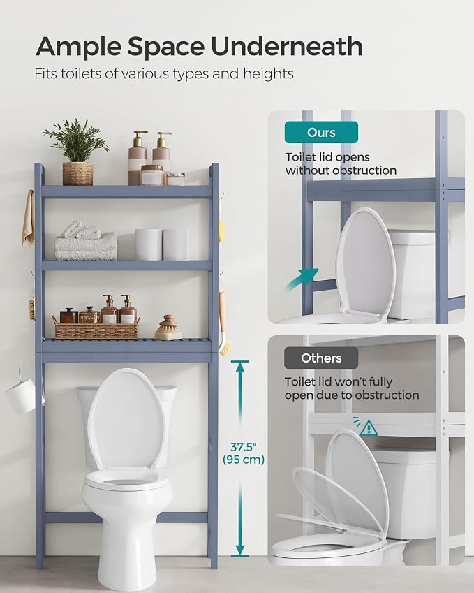 SONGMICS 3-Tier Bamboo Over The Toilet Storage, Adjustable Shelf, 66.9''H - Image 7