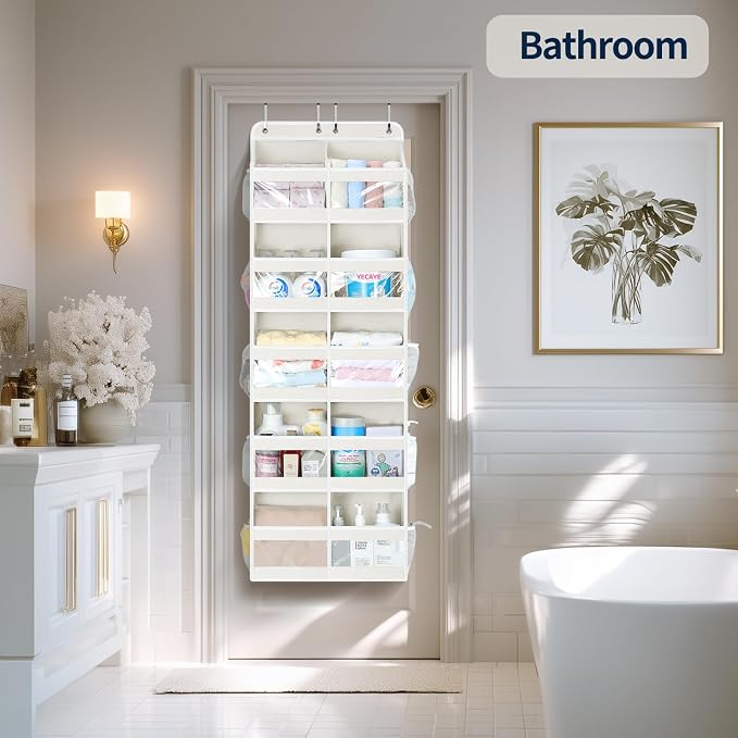 Yecaye 5-Tier Over The Door Organizer Dual-Column, 80lbs Load Extra Large Over the Door Storage of 10 Compartments, Heavy Duty Door Organizer Hanging for Dorm Bathroom Pantry, Cream White, 1 Pack - Image 7