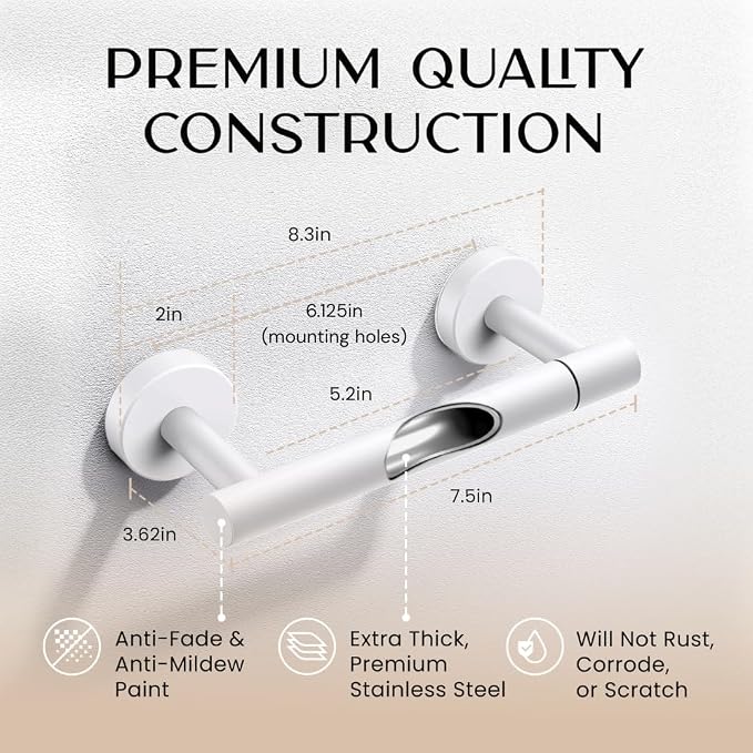 Day Moon™ - Toilet Paper Holder - Modern Roll Holder for Bathroom - 1 Pack - Wall Mount - Classic, White - Image 2
