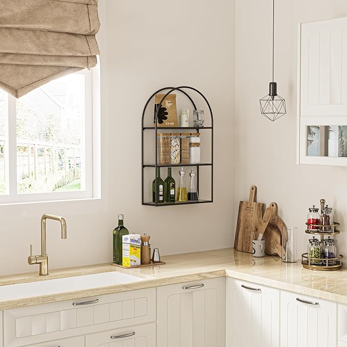 Crofy 3-Tier Arched Wall Shelf with Black Frame & Transparent Shelves - Image 4
