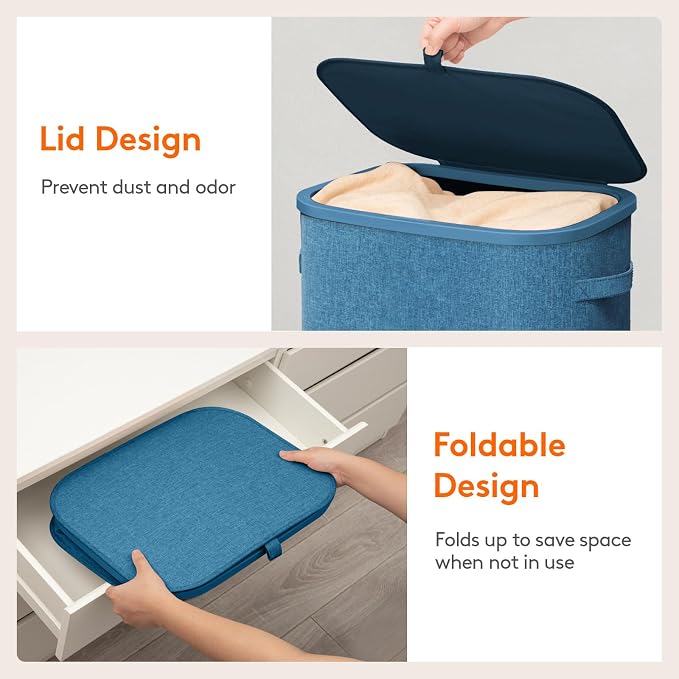 Lifewit 105L Large Laundry Basket with Lid, Laundry Hamper with Plastic Handles and Removable Bag, Foldable Tall Dirty Clothes Hampers for Laundry for Laundry Room, Bedroom, Bathroom, Dorm, Dark Blue - Image 6