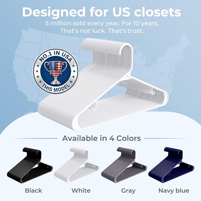 HOUSE DAY White Plastic Hangers 40 Pack, Slim Space-Saving Clothes Hangers - Image 9
