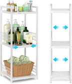 DAOUTIME Expandable Slim Storage Shelf, 3 Tier Metal Shelving Unit for Bathroom Storage Organizer, Free-Standing Narrow Shelf, Open Floor Shelves for Small Spaces,Laundry,Bathroom,Kitchen, White by DAOUTIME