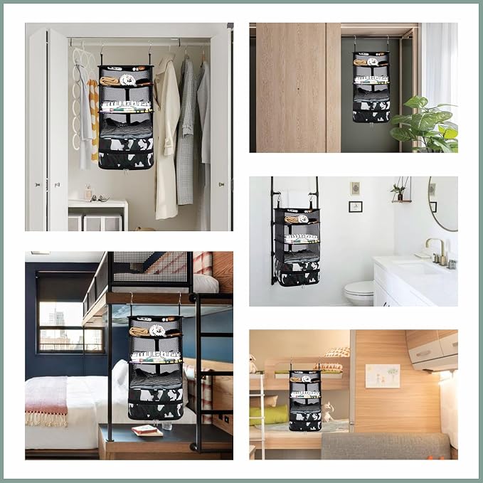 Surblue Hanging Closet Storage Bag Collapsible 3-Shelf Washable Oxford Fabric with 2 Hooks (L 11.41 * 11.41 * 19.68in, Camouflage) - Image 7