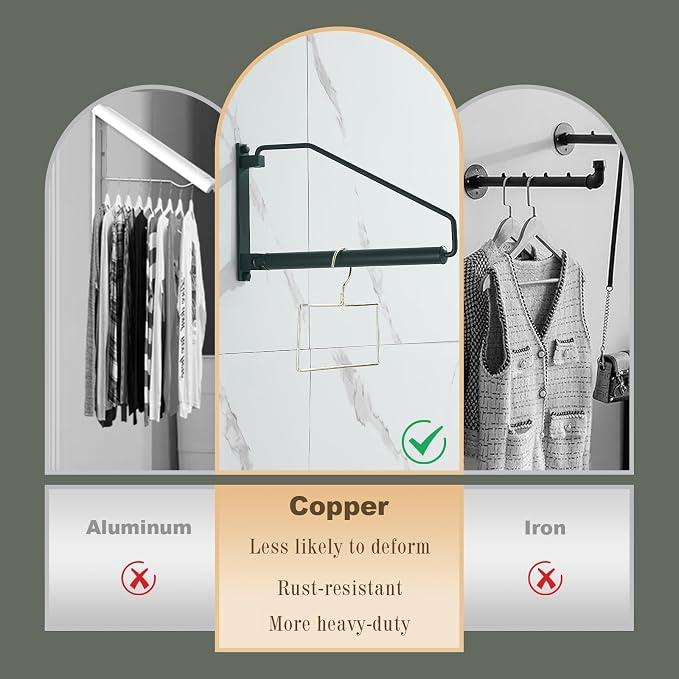 NEWRAIN Folding Clothes Hanger Rack, Wall Mounted Laundry Racks for Drying Clothes,Swing Clothing Hanging System Drying Closet Storage Organizer Black - Image 5