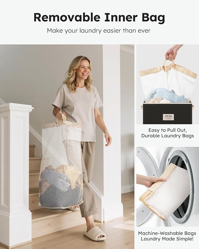 SOLEDI 100L Laundry Hamper with Lid, Large Collapsible Laundry Basket - Image 4