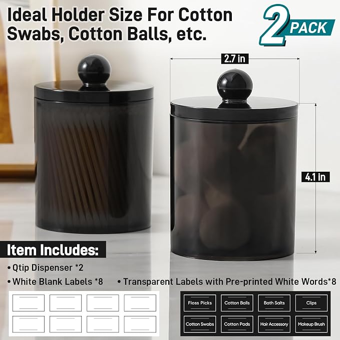 2 Pack Acrylic Qtip Holder Dispenser for Cotton Swabs, Balls, Floss Picks - Image 3