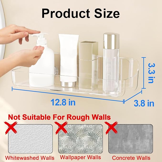 Diesisa Acrylic Wall Mount Organizer, Adhesive Shelves,2Pc Bathroom Shelves - Image 4