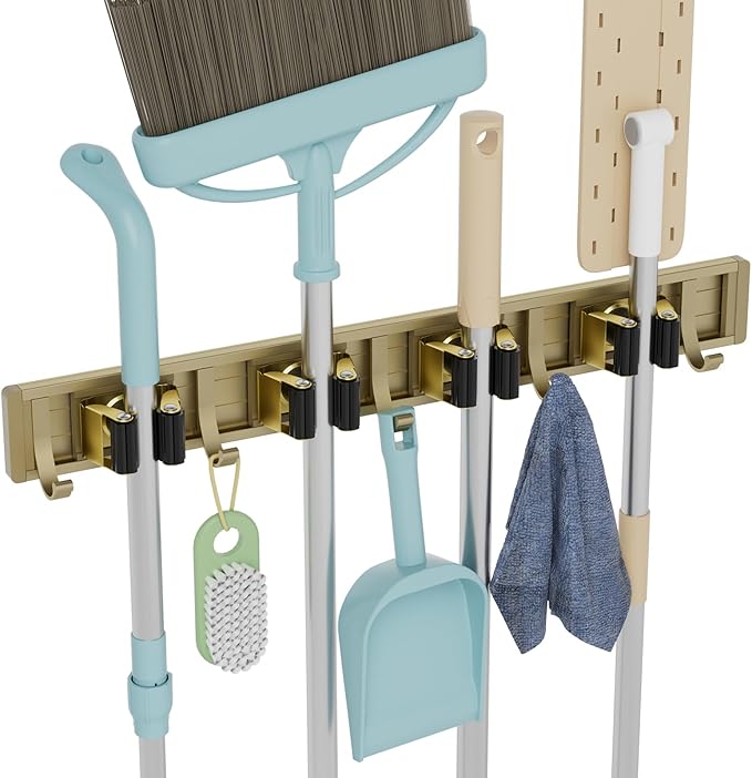 reliahom Broom Holder Wall Mount Mop Hanger Tools organizer 4Racks 5Hooks by reliahom