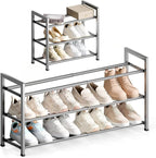 Bumusty 3 Tier Expandable Shoe Rack for Closet, Light Grey | 18"-33" Adjustable Shoe Rack for Entryway, Small Shoe Organizer for Dorm, Front Door, Sturdy Metal by BUMUSTY