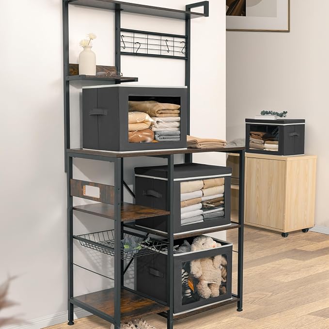 Homsorout Stackable Storage Bins with Lids - Large Decorative Basket with Lids, Fabric Foldable Closet Organizer Bins, Shelf Organizer for Living Room, Dorm, 5 Pack, Dark Grey - Image 6